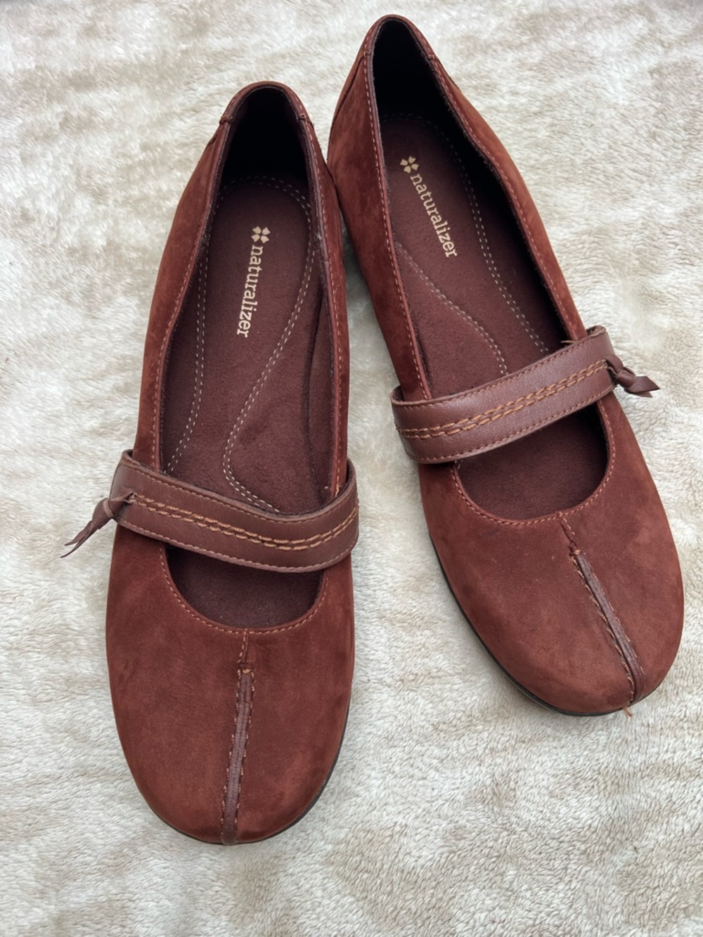 Naturalizer Women's Brown Suede Mary Jane Flats with Strap